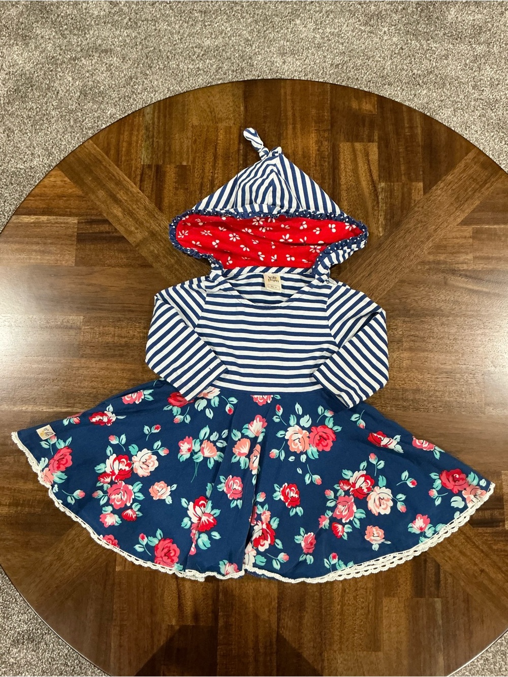 Wildflowers Size 4 Striped Hooded Floral Skater Dress / Tunic